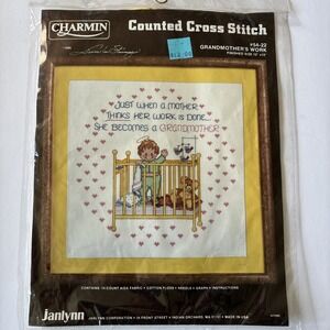 Vintage Counted Cross Stitch Kit Janlynn‎ Grandmothers Work Charmin 1985 12x12